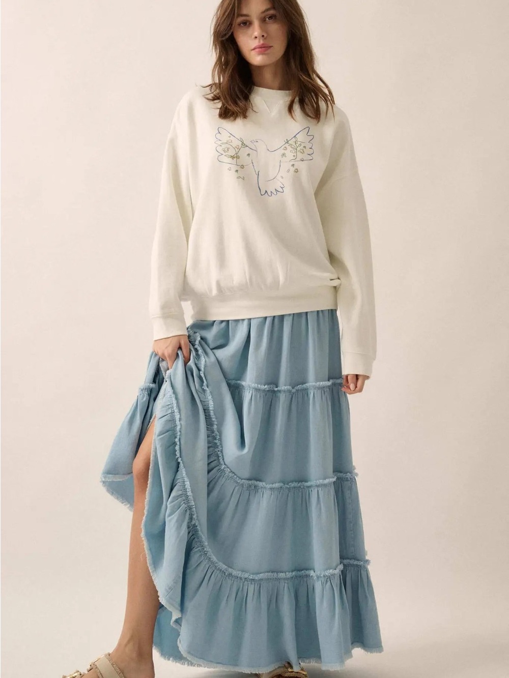 Light Blue Tiered Maxi Skirt - Promesa